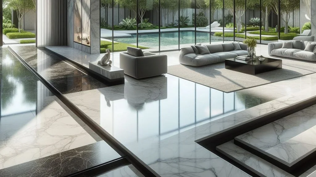 Marble flooring in a white-theme home.