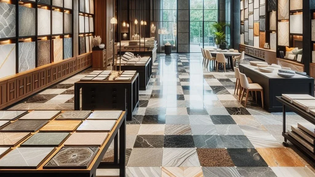 a showroom of natural stone tiles